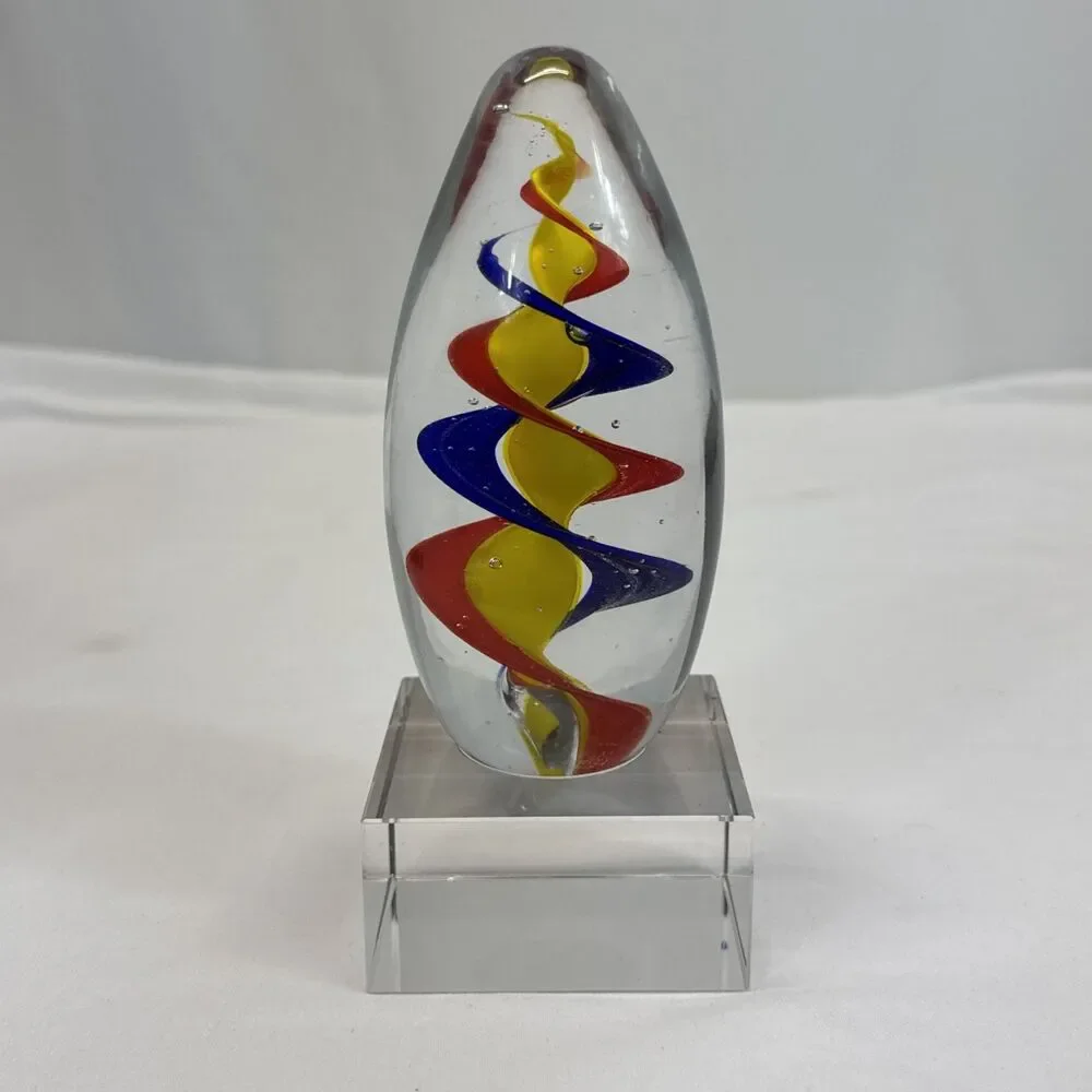 Color Spiral Art Glass Paperweight Award Desk Decor Hand Blown Glass Art